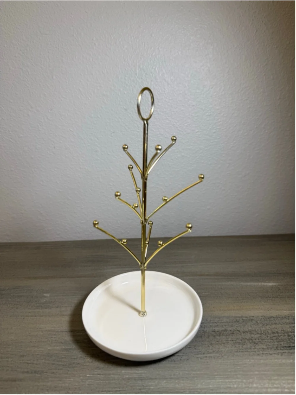 gold-colored jewelry tree stand ornament display trinket tray